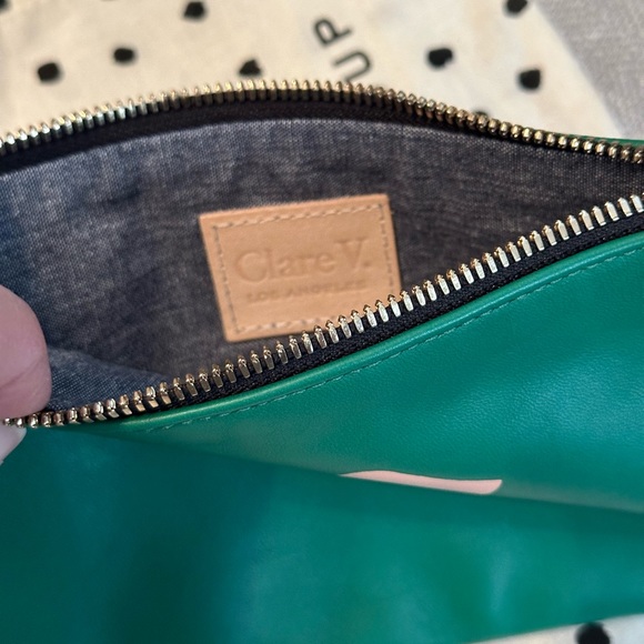 Clare V Emerald Green Wallet Clutch with Blush Lips, Monogrammed MV - Picture 6 of 9